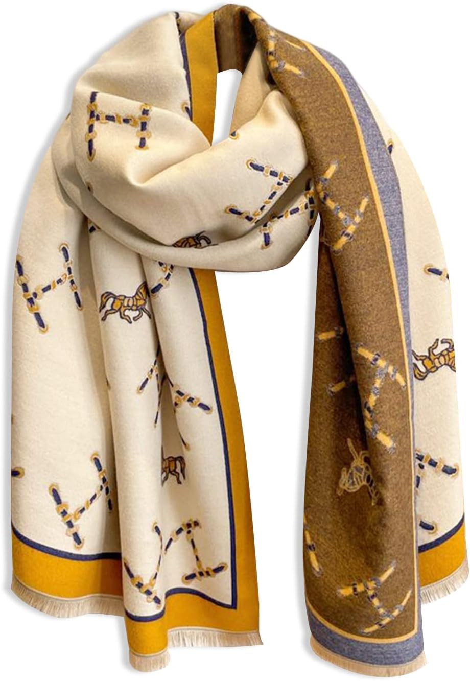 LumiSyne Winter Scarf Cashmere Shawl Women Retro Horse Letter Pattern Warm Pashmina Scarves With Tassel Soft Long Wrap Stole | Amazon (US)