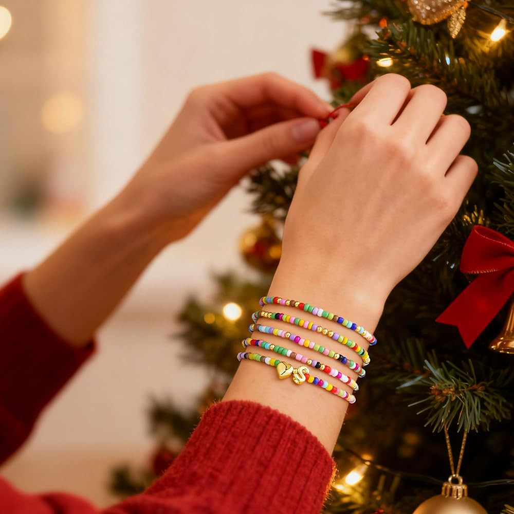 M MOOHAM Stocking Stuffers for Kids Girls Teen - 5PCS Colorful Beaded Initial Bracelets for Women... | Amazon (US)