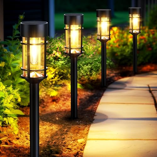 Mancra Solar Pathway Lights, 8 Pack LED Solar Lights Outdoor Waterproof, Glass Metal Garden Lighting for Yard Path Landscape Lawn Walkway Driveway, 3000K | Amazon (US)