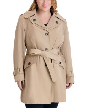 London Fog Plus Size Hooded Belted Water-Resistant Trench Coat, Created for Macy's | Macys (US)
