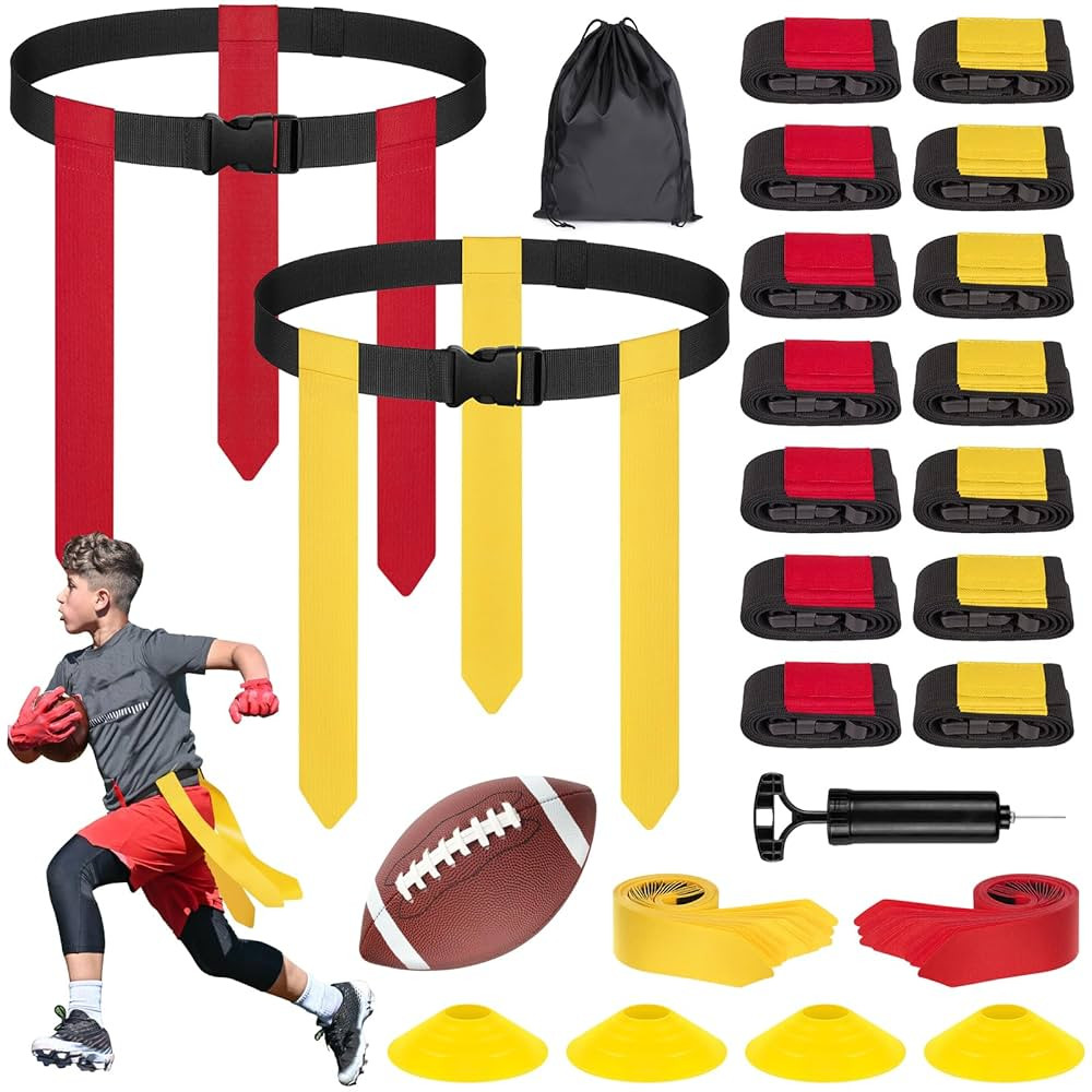 Flag Football Set - 14/20 Player Adjustable Belts with Cones, Football, Pump, Bag, for Youth and ... | Amazon (US)