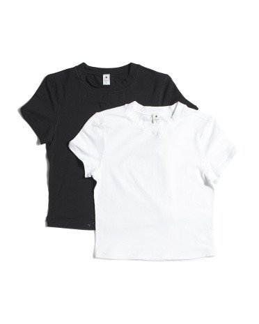 2pk Airlite Melissa Mock Neck Crop Short Sleeve Tees | TJ Maxx
