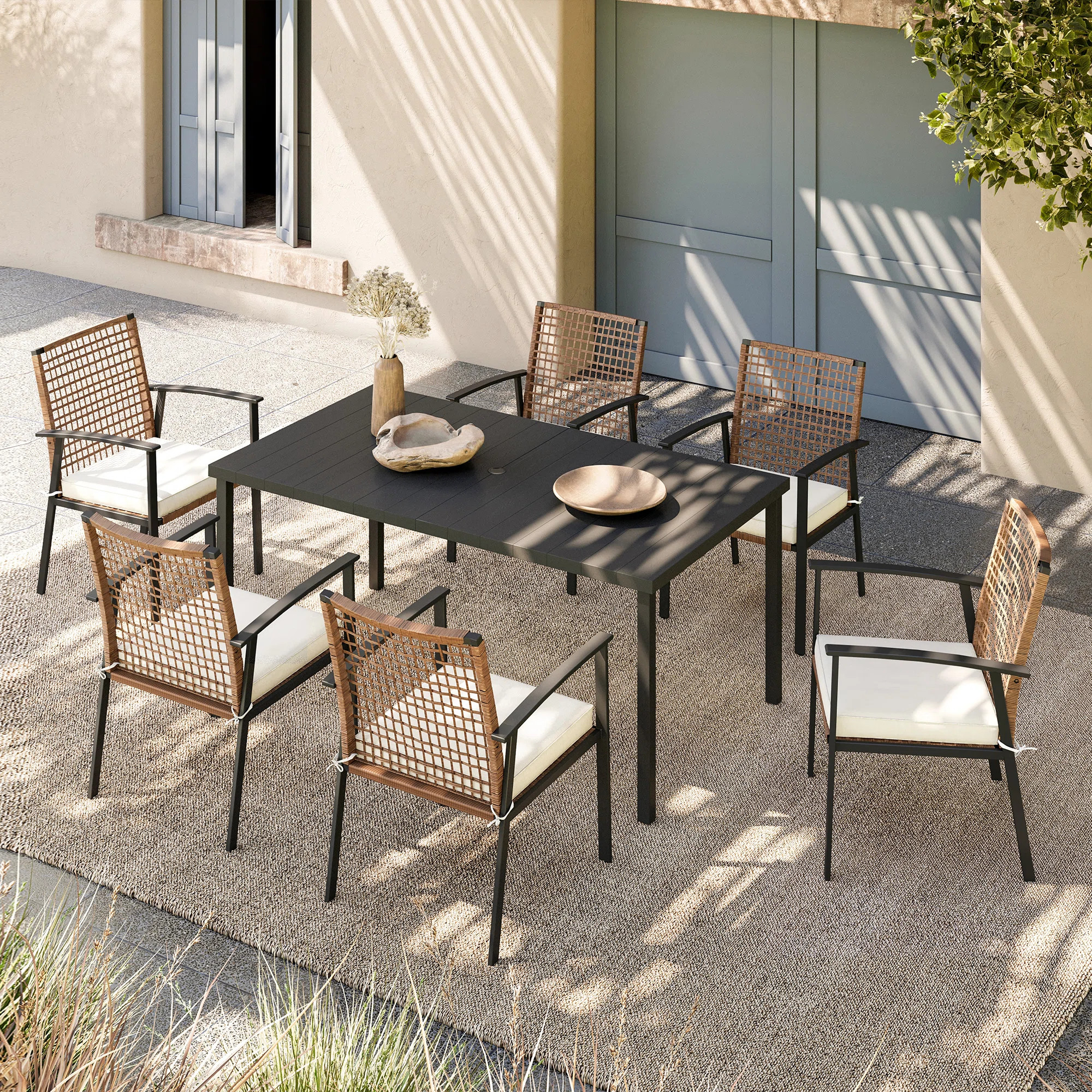Aljaquan 6 - Person 63" Rectangular Outdoor Dining Set with Cushions | Wayfair North America