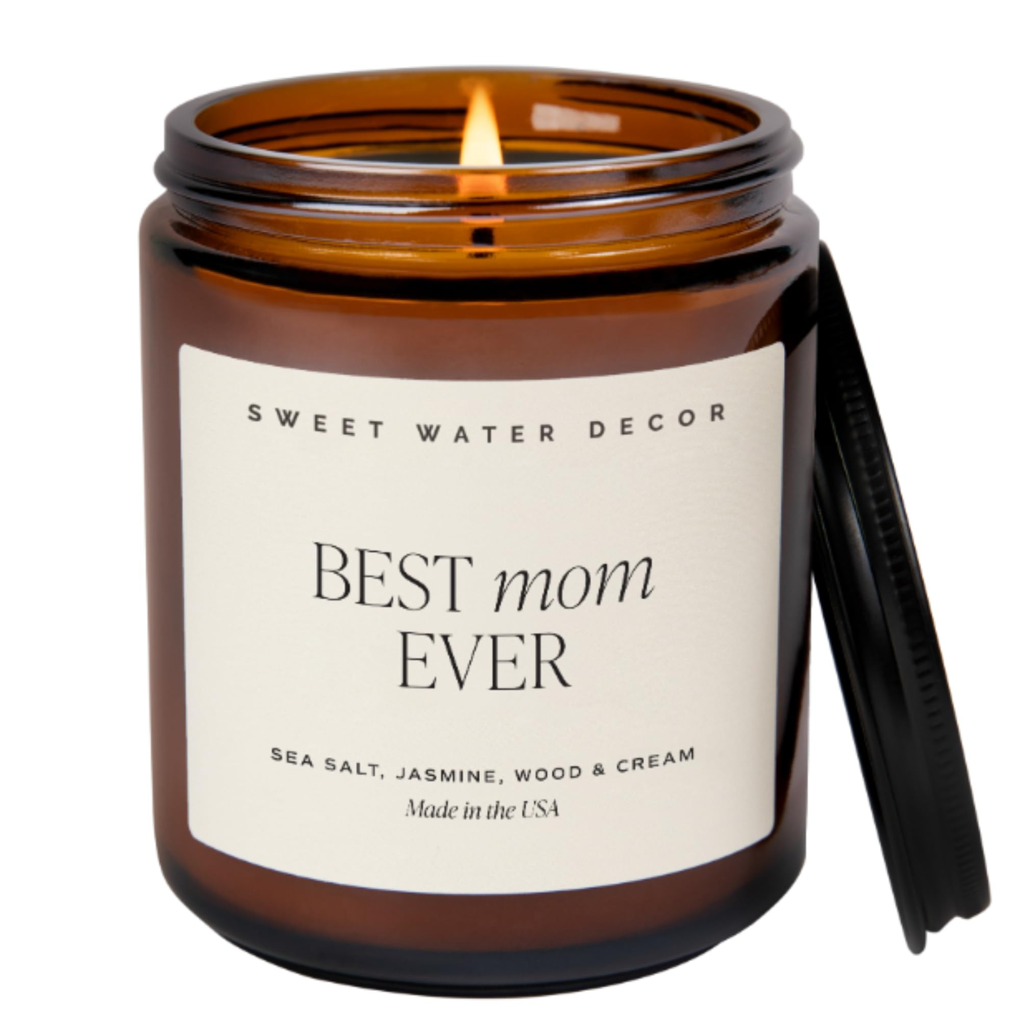 Sweet Water Decor, Best Mom Ever Candle - Sea Salt, Jasmine, Cream, and Wood Scented Soy Wax Cand... | Amazon (US)