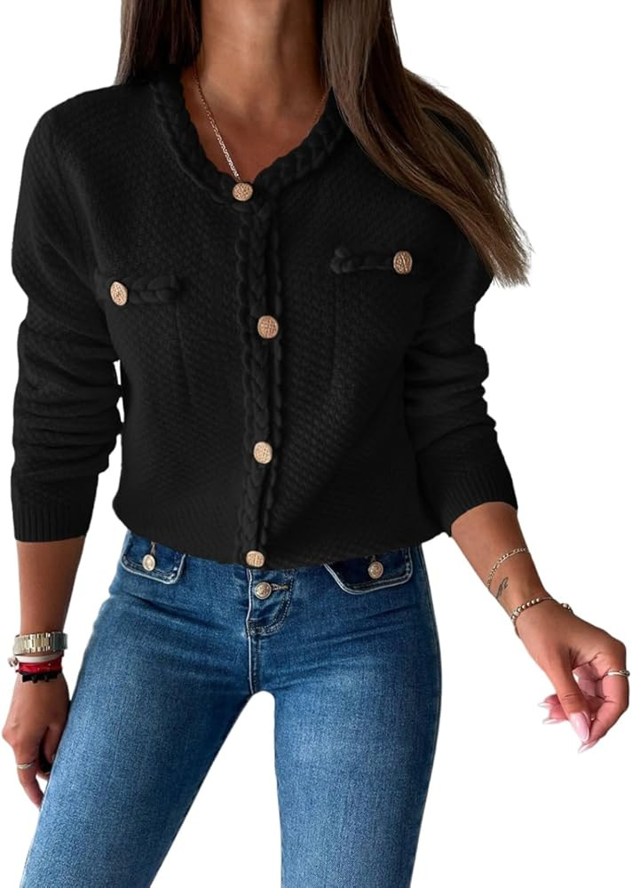 Saodimallsu Womens Button Up Cardigan Long Sleeve Open Front Cable Knit Fall Trendy Sweater Jacke... | Amazon (US)