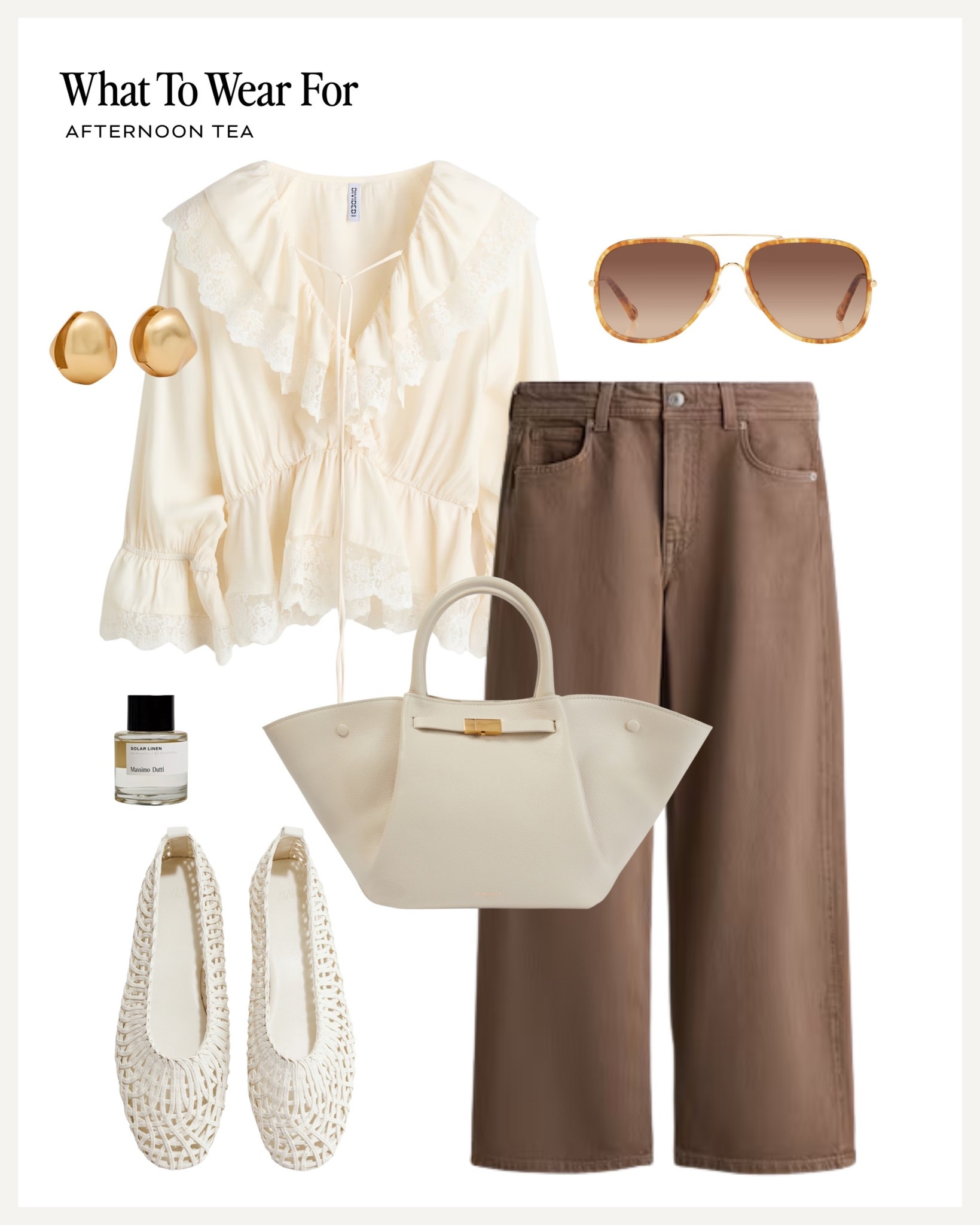 Afternoon tea ☕️ 

Neutral outfits, H&M new in, brow jeans, cream ruffle blouse, mesh flats, demellier toe bag, spring outfit 

#LTKspring #LTKsummer