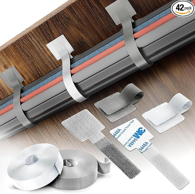 Cable Management Kit – 40 Self-Adhesive Hook and Loop Ties with 2 Extension Straps – Made wit... | Amazon (US)