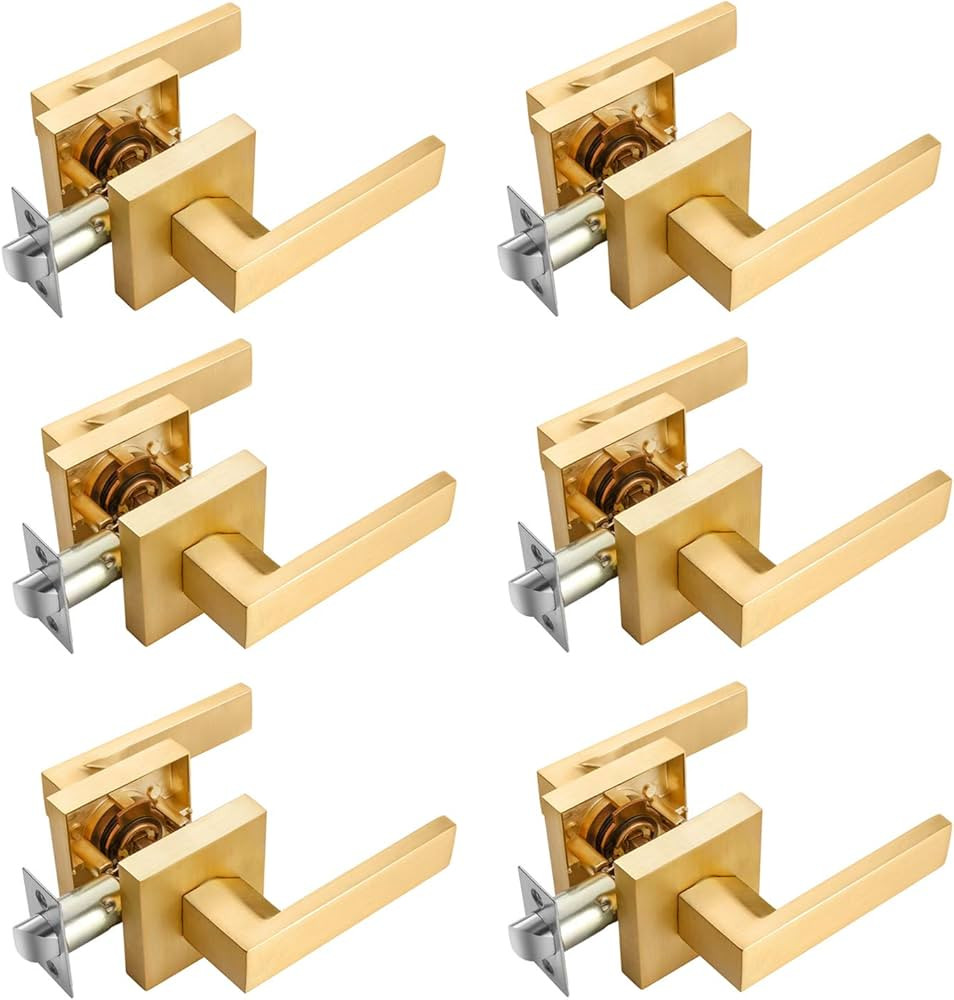 EHOMEWARE 6 Pack Keyless Door Handle Set Passage Door Lever for Hall and Closet, Satin Brass Fini... | Amazon (US)