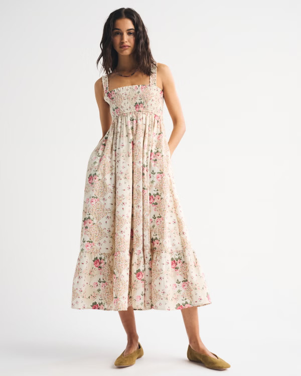 A&F Sydney Smocked Convertible Midi Dress | Abercrombie & Fitch (US)