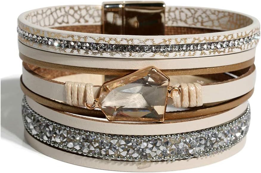 Bohemian Wrap Bracelets for Women - Multilayer Faux Suede Leather Bracelet, Handmade Wrist Magnet... | Amazon (US)