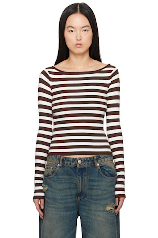 Frankies Bikinis - Brown & Off-White Theo Striped Knit Sweater | SSENSE