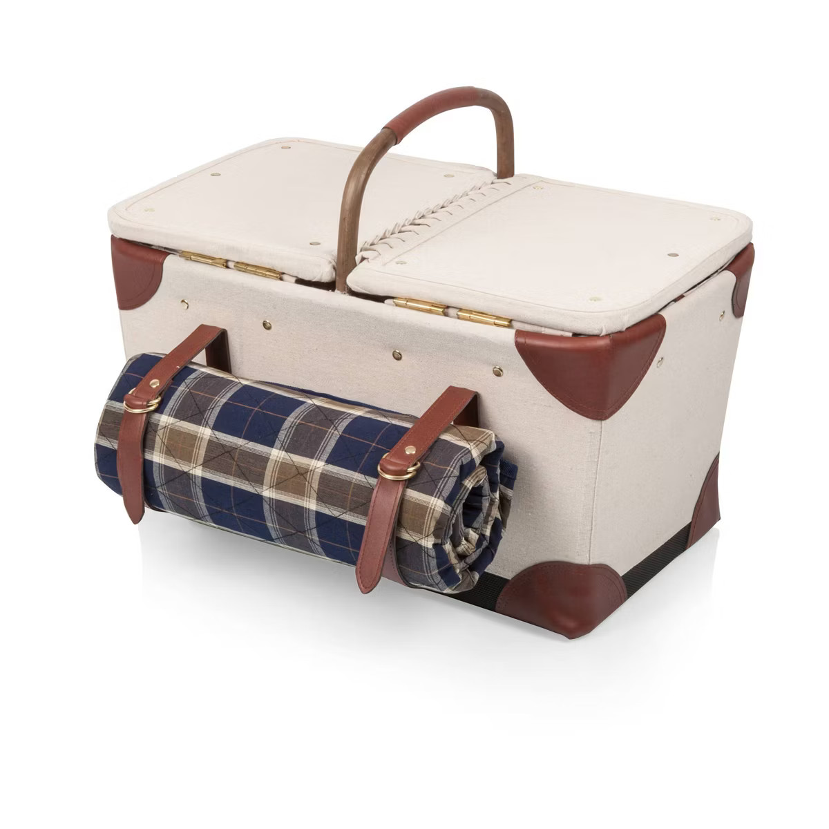 Natural Canvas Picnic Basket - Picnic Time: Wicker, Off-White, Easy-Close Fastener, Solid Pattern... | Target