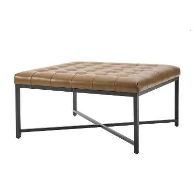 Genaro Modern Genuine Leather Bench with X-Shaped Metal Base|HULALA HOME-CAMEL | Target