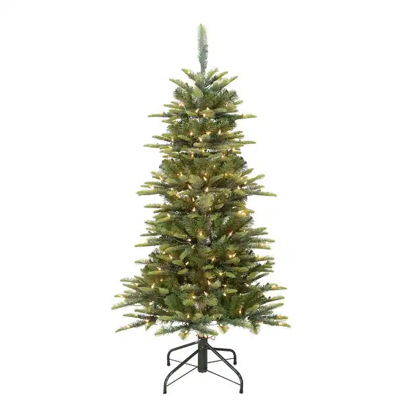 Puleo International Pre-Lit 4.5' Slim Aspen Fir Artificial Christmas Tree with 200 Lights, Green ... | Bed Bath & Beyond