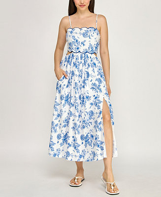 Juniors' Sleeveless Scallop Trim Slim Midi Dress | Macy's