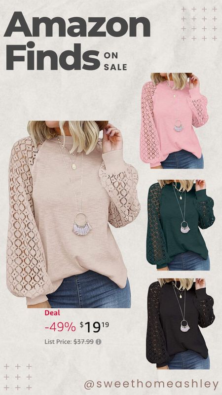 Neutral sweater, pink sweater, puff sleeve, lacy sleeve, Amazon find 

#LTKFind #LTKsalealert