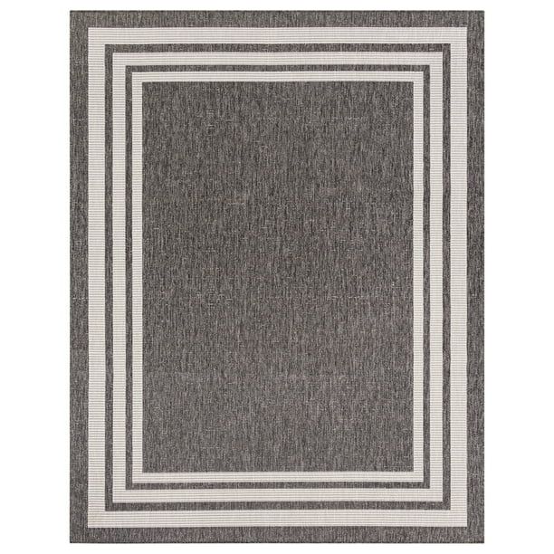 Mainstays Grey and White Bordered Indoor/Outdoor Area Rug, 7'x10' | Walmart (US)