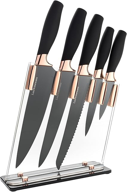 6 Piece Knife Set | 5 Beautiful Rose Gold Knives with Knife Block | Sharp Kitchen Knife Sets | Mu... | Amazon (US)