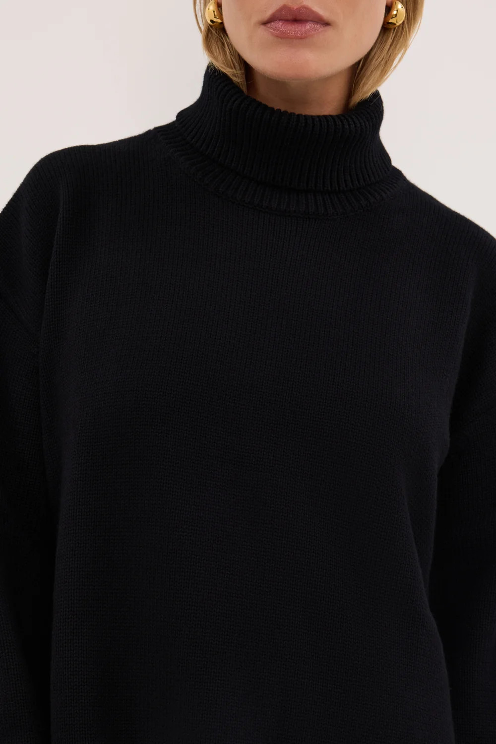 ELLA BLACK TURNBACK NECK KNIT JUMPER | DISSH