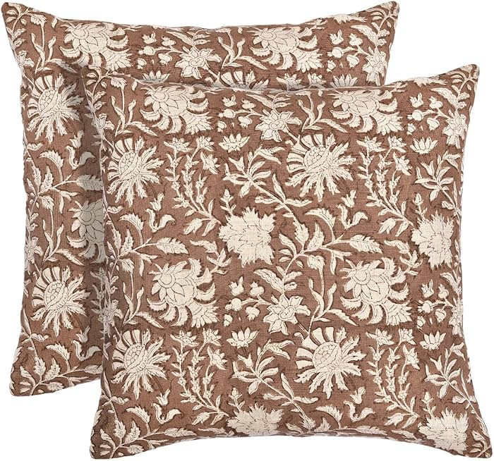 Studio 18x18 Block Print Pillow Covers – Set of 2 – Walnut Brown – Handcrafted Cotton-Linen... | Amazon (US)