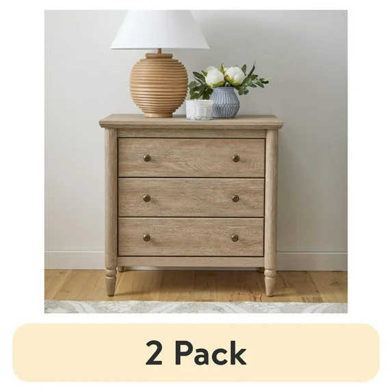 (2 pack) My Texas House Monroe 3 Drawer Nightstand with USB, Brushed Oak Finish | Walmart (US)