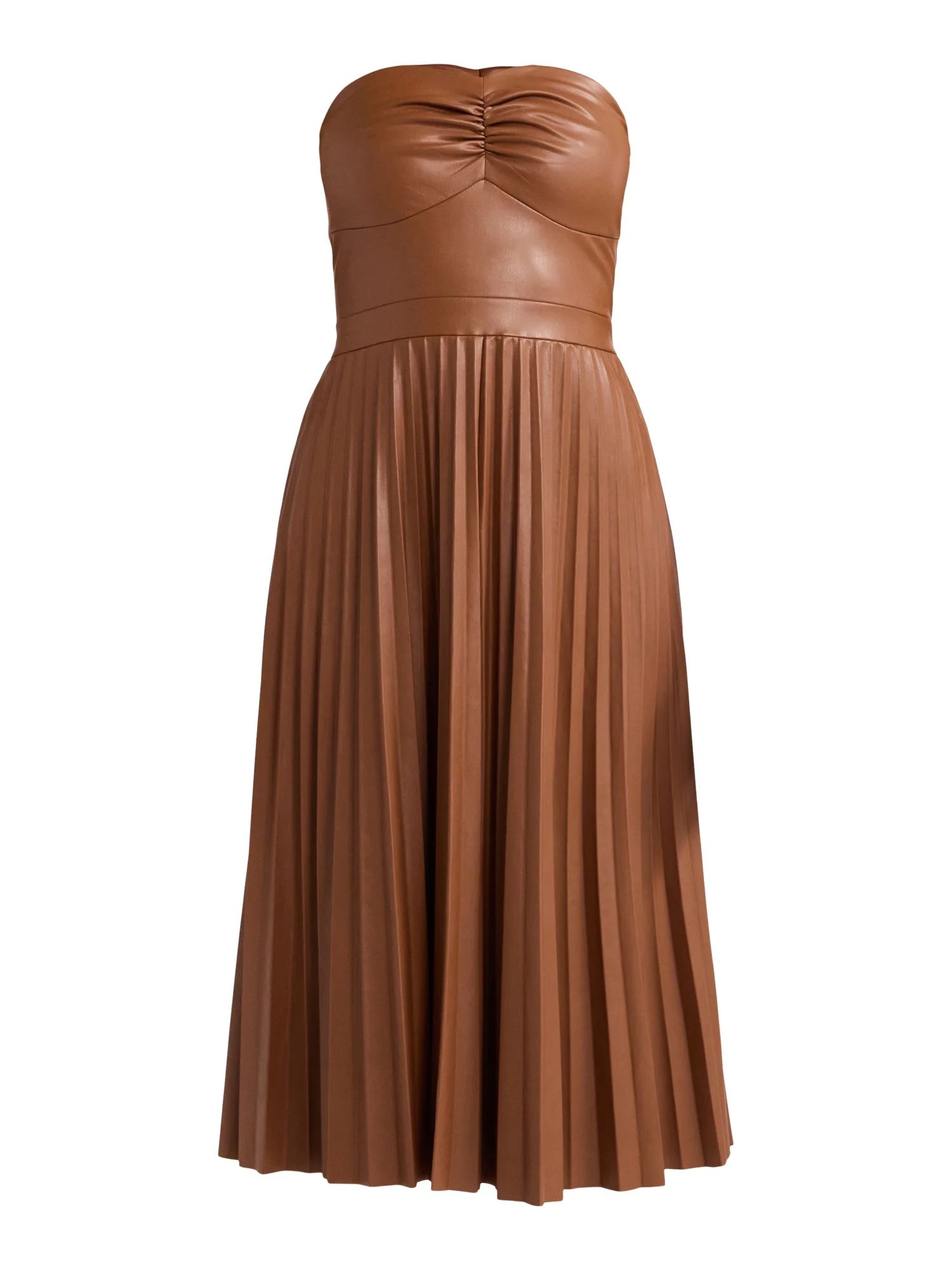 Scoop Women's Ultimate Faux Leather Strapless Pleated Midi Dress, Sizes XS-XXL | Walmart (US)