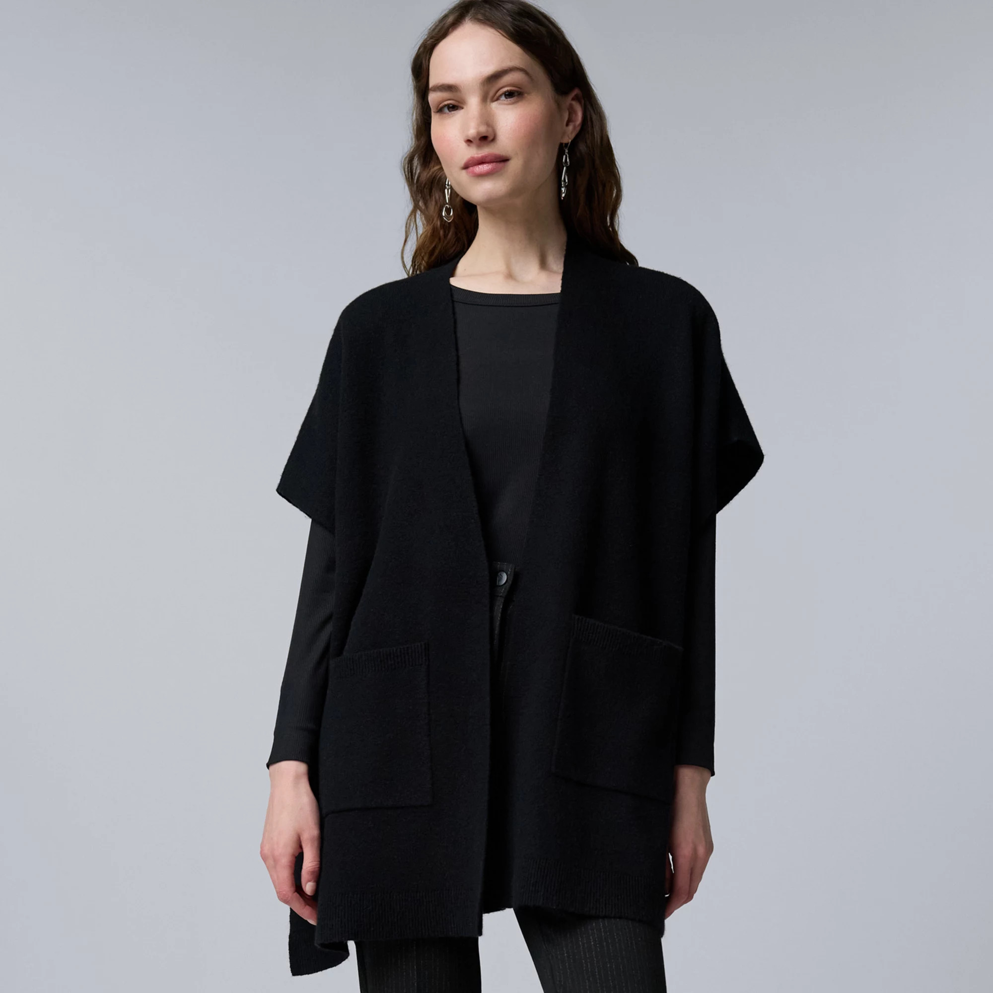 Women's Simply Vera Vera Wang Short Sleeve Luxe Cashmere Blend Sweater Cardigan, Size: Small-Medium, Black | Kohl's
