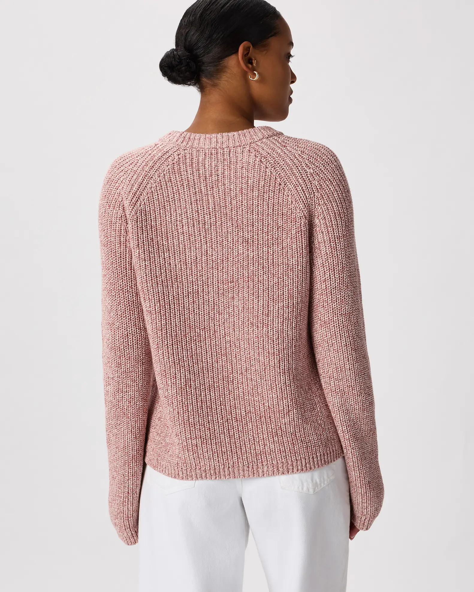 100% Organic Cotton Fisherman Crew Sweater in Marled Rose Pink | Quince