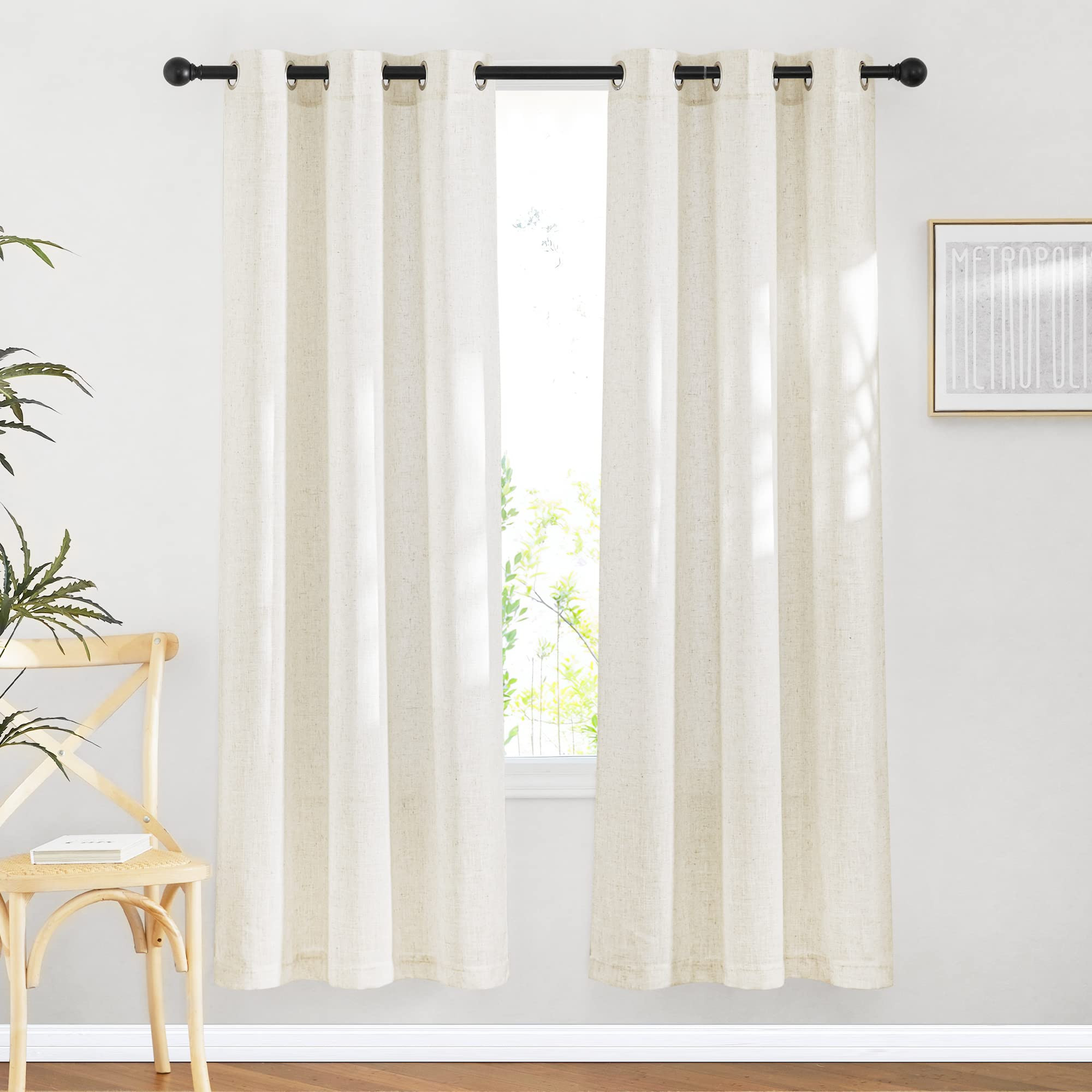NICETOWN Natural Linen Curtains & Drapes 72 inches Length, Grommet Privacy with Light Filtering D... | Amazon (US)