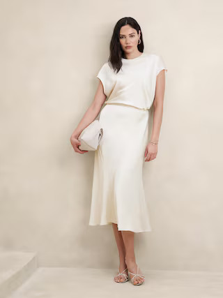 Hammered Satin Midi Slip Skirt | Banana Republic Factory