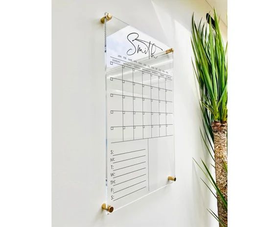 Personalized Acrylic Calendar For Wall ll  dry erase board weekly planner lucite clear acrylic ca... | Etsy (US)
