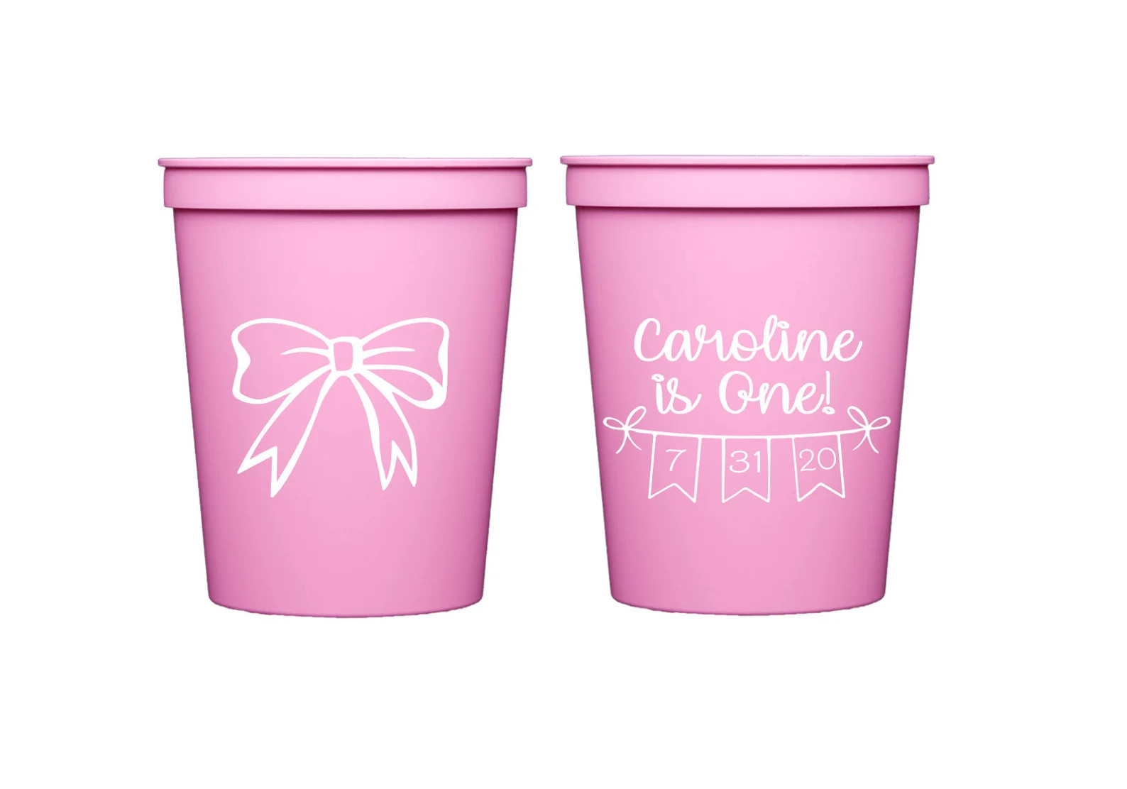 Bow Birthday Cups, Girls Birthday Decor, First Birthday Favor, First Birthday Cups, Bow Theme, Pi... | Etsy (US)