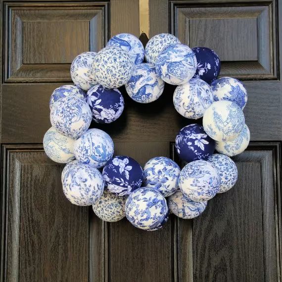 Chinoiserie Chic Wreath Wall Hanging Rag Ball Wreath Blue | Etsy | Etsy (US)
