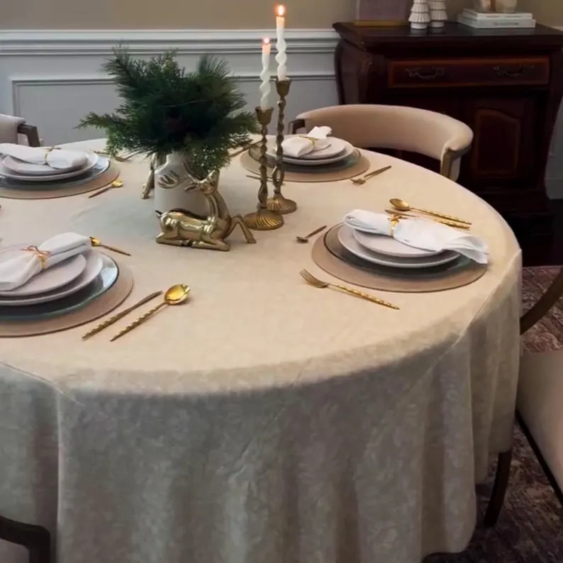 Jacquard Floral off White Tablecloth, Perfect Housewarming Gift for Her, Holiday Tablecloth for C... | Etsy (US)