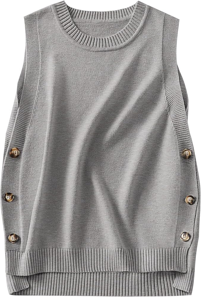 ANRABESS Womens Sweater Vest Summer Sleeveless Crewneck Ribbed Knit Side Button Pullover Tank Top... | Amazon (US)
