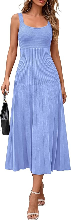 PRETTYGARDEN Spring Dresses for Women 2026 Summer Casual Sleeveless Square Neck A Line Knit Pleat... | Amazon (US)