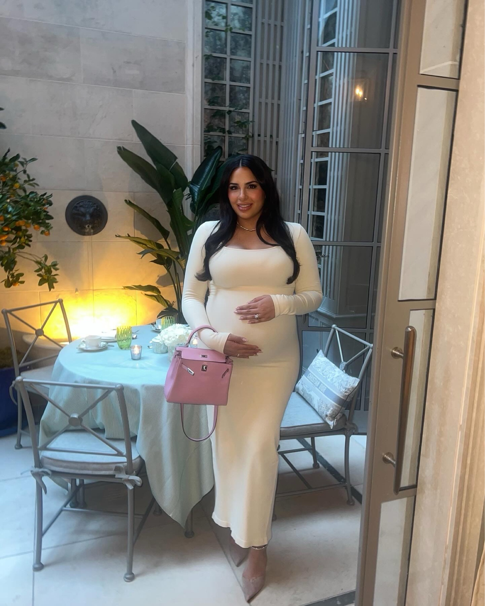 Cream maxi dress, evening heels

#LTKBump