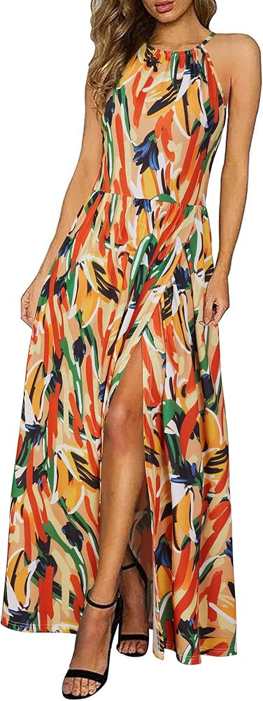 KILIG Women's Summer Maxi Dress 2025 Casual Sleeveless Split Floral Sundress Beach Vacation Flowy... | Amazon (US)