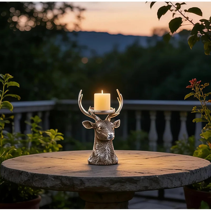 Polyester Resin Deer Statue Candle Holder Christmas Reindeer Statue, 9 Inches, Antique Silver Hom... | Wayfair North America