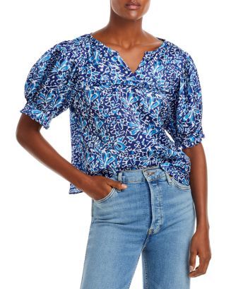 Split Neck Puff Sleeve Top - 100% Exclusive | Bloomingdale's (US)