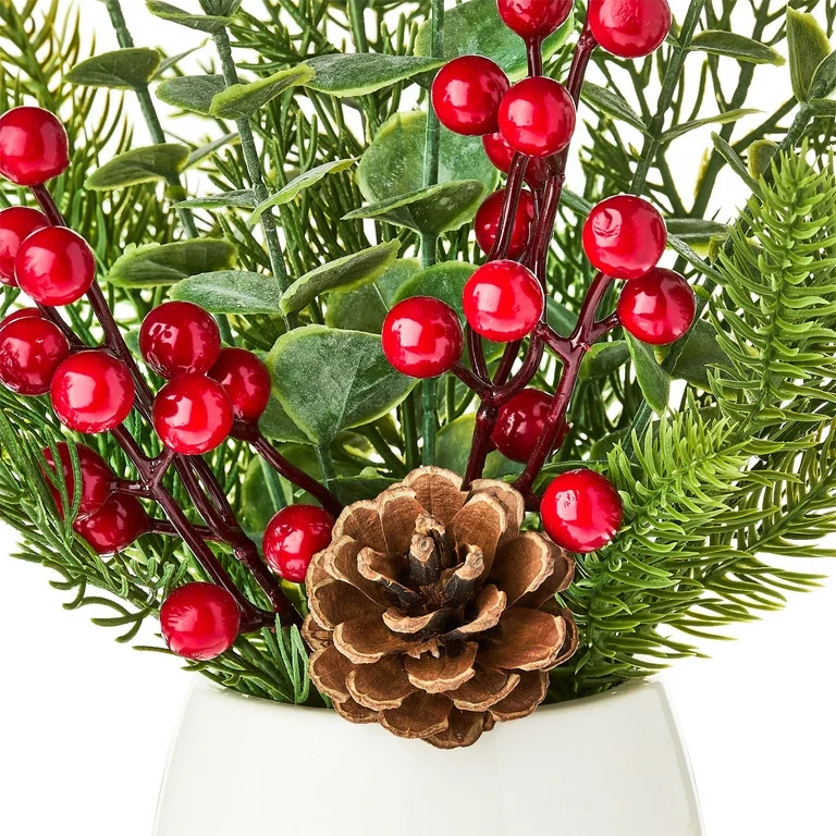 Artificial Plants and Berries in White Ceramic Pot Christmas Decoration, 13.5", by Holiday Time | Walmart (US)