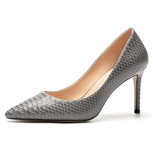 Mettesally High Heels for Women Animal Print Stiletto Heeled Pumps Closed Pointed Toe Slip On Wedding Party Shoes Snake Grey US8 | Amazon (US)
