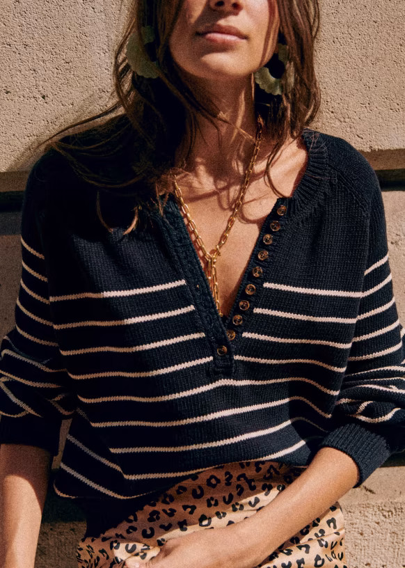 Léontine Jumper - Navy / Ecru - Organic Cotton - Sézane | Sezane Paris