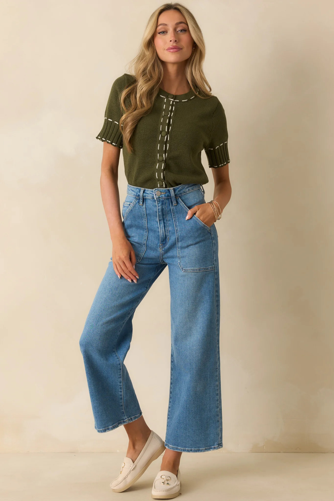 An Everyday Thing Olive Green Knit Short Sleeve Cardigan | Red Dress