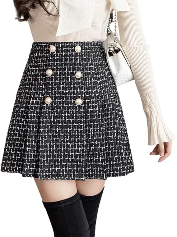 IDEALSANXUN Womens High Waisted Aline Pleated Tweed Mini Skirts 2023 | Amazon (US)