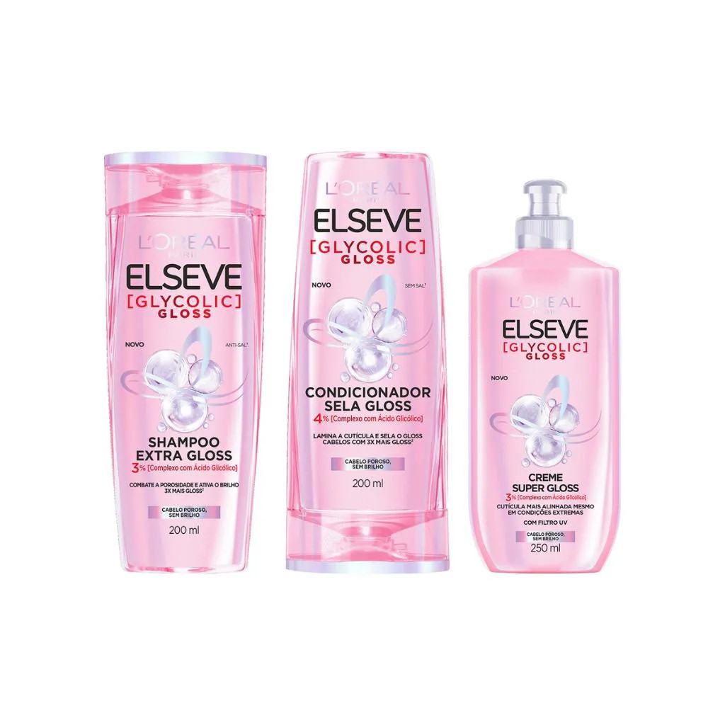 Kit Elseve Glycolic Gloss Sh 200Ml+Cond 200Ml+Creme Pent | DrogaRaia (BR)