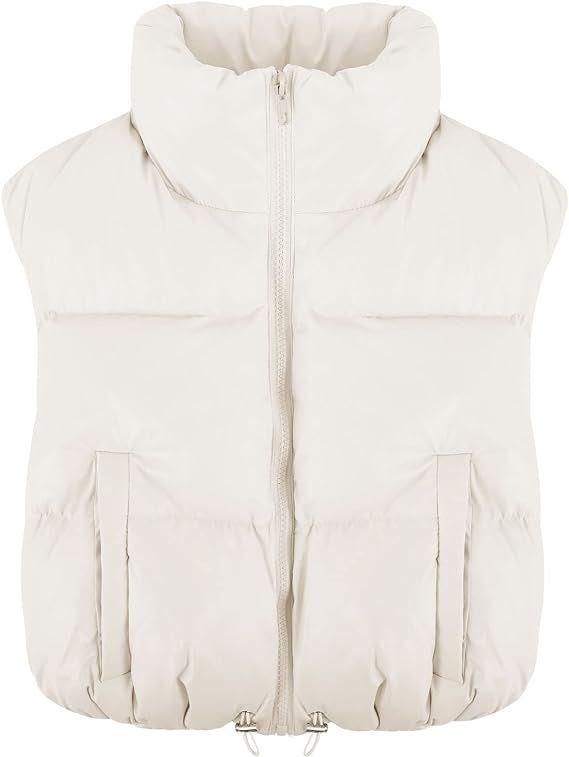 Gihuo Women's Crop Puffer Vest Zip Up Stand Collar Winter Sleveless Short Vest Gilet | Amazon (US)