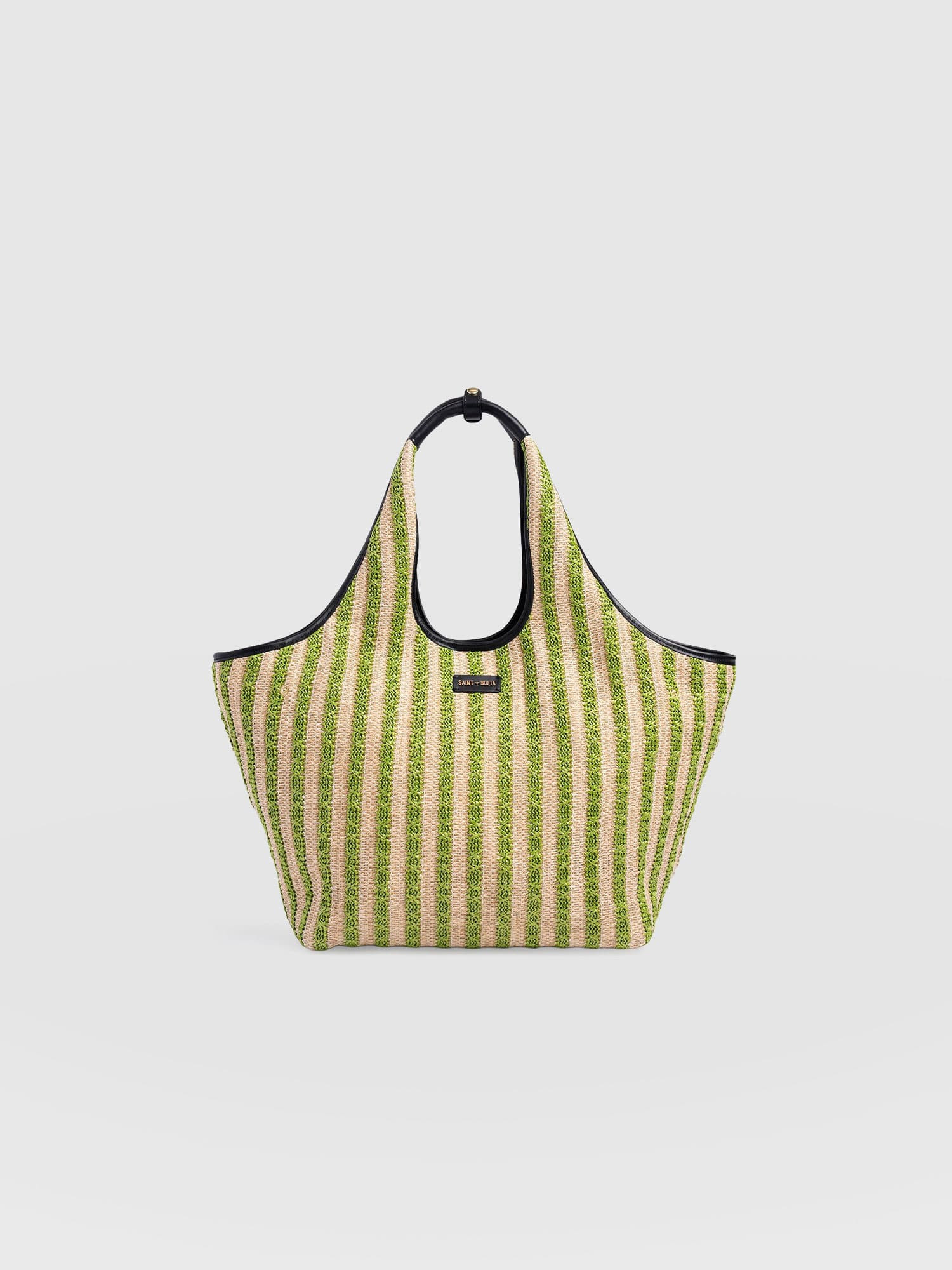 Large Stella Shoulder Tote Bag - Green Raffia | Saint + Sofia
