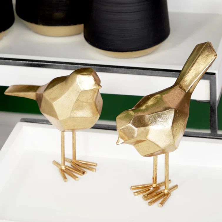 Glam Polystone Faceted Bird 2 Piece Sculpture Set | Wayfair Professional