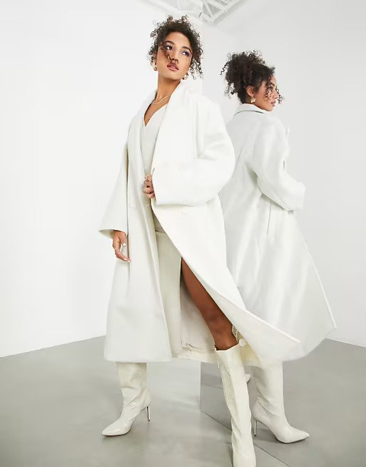 ASOS EDITION longline wool mix coat in cream | ASOS (Global)